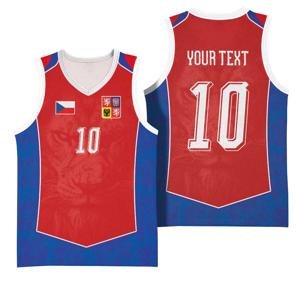 Custom Czechia National Football Basketball Jersey Halftone Lion Graphic T90 Style