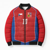 Custom Czechia National Football Bomber Puffer Jacket Halftone Lion Graphic T90 Style
