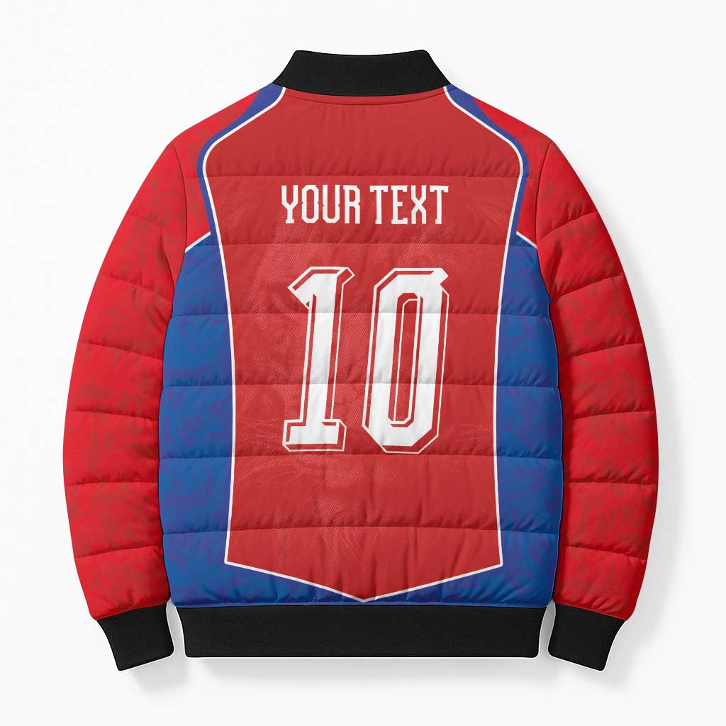Custom Czechia National Football Bomber Puffer Jacket Halftone Lion Graphic T90 Style