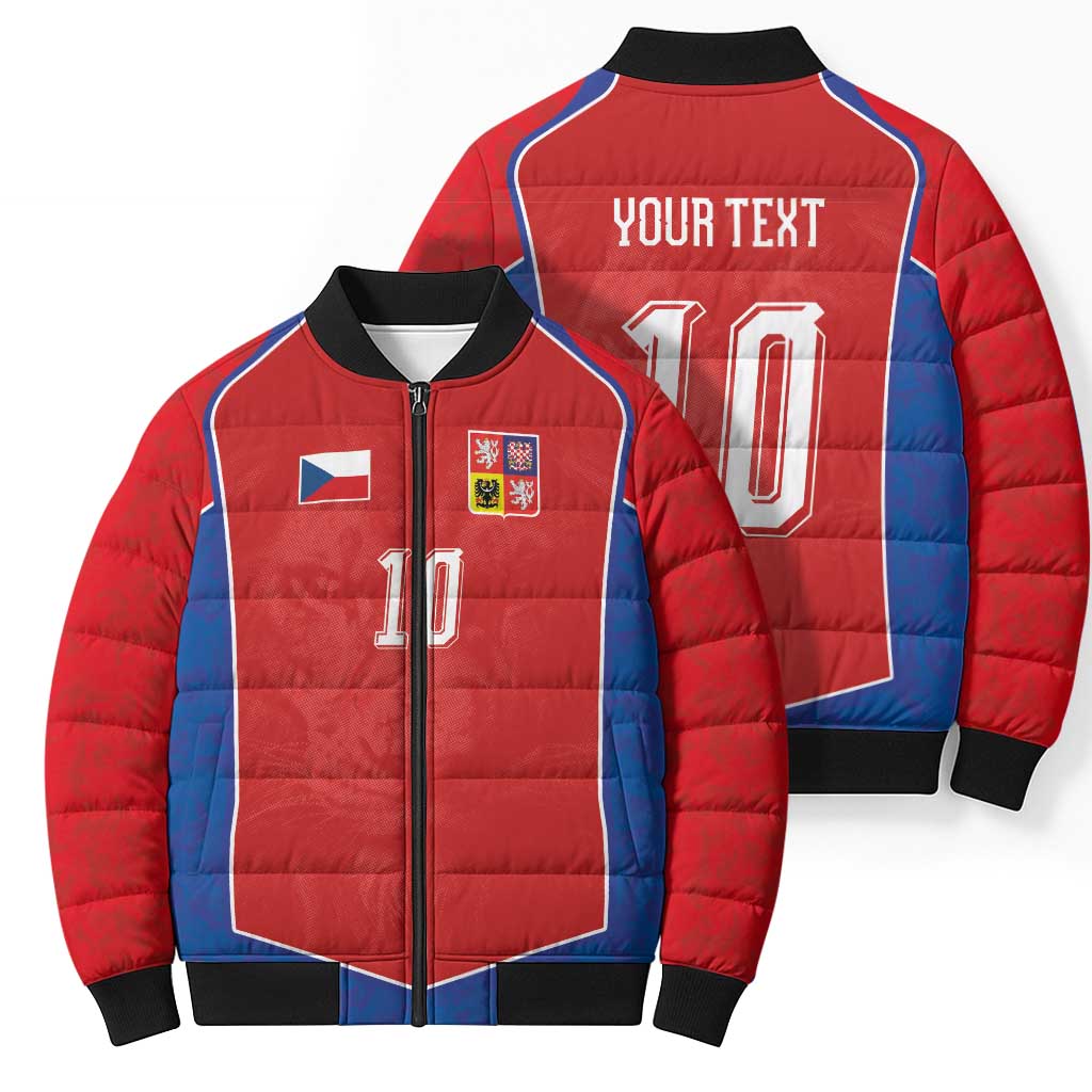 Custom Czechia National Football Bomber Puffer Jacket Halftone Lion Graphic T90 Style