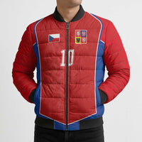 Custom Czechia National Football Bomber Puffer Jacket Halftone Lion Graphic T90 Style