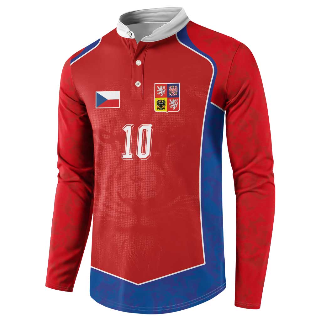Custom Czechia National Football Button Sweatshirt Halftone Lion Graphic T90 Style