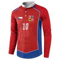 Custom Czechia National Football Button Sweatshirt Halftone Lion Graphic T90 Style