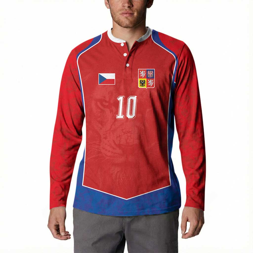 Custom Czechia National Football Button Sweatshirt Halftone Lion Graphic T90 Style