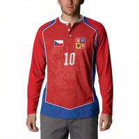 Custom Czechia National Football Button Sweatshirt Halftone Lion Graphic T90 Style