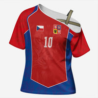 Custom Czechia National Football Cross Shoulder Shirt Halftone Lion Graphic T90 Style