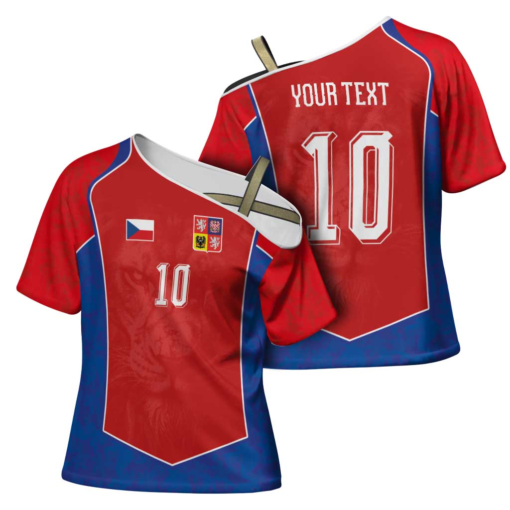 Custom Czechia National Football Cross Shoulder Shirt Halftone Lion Graphic T90 Style