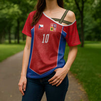 Custom Czechia National Football Cross Shoulder Shirt Halftone Lion Graphic T90 Style