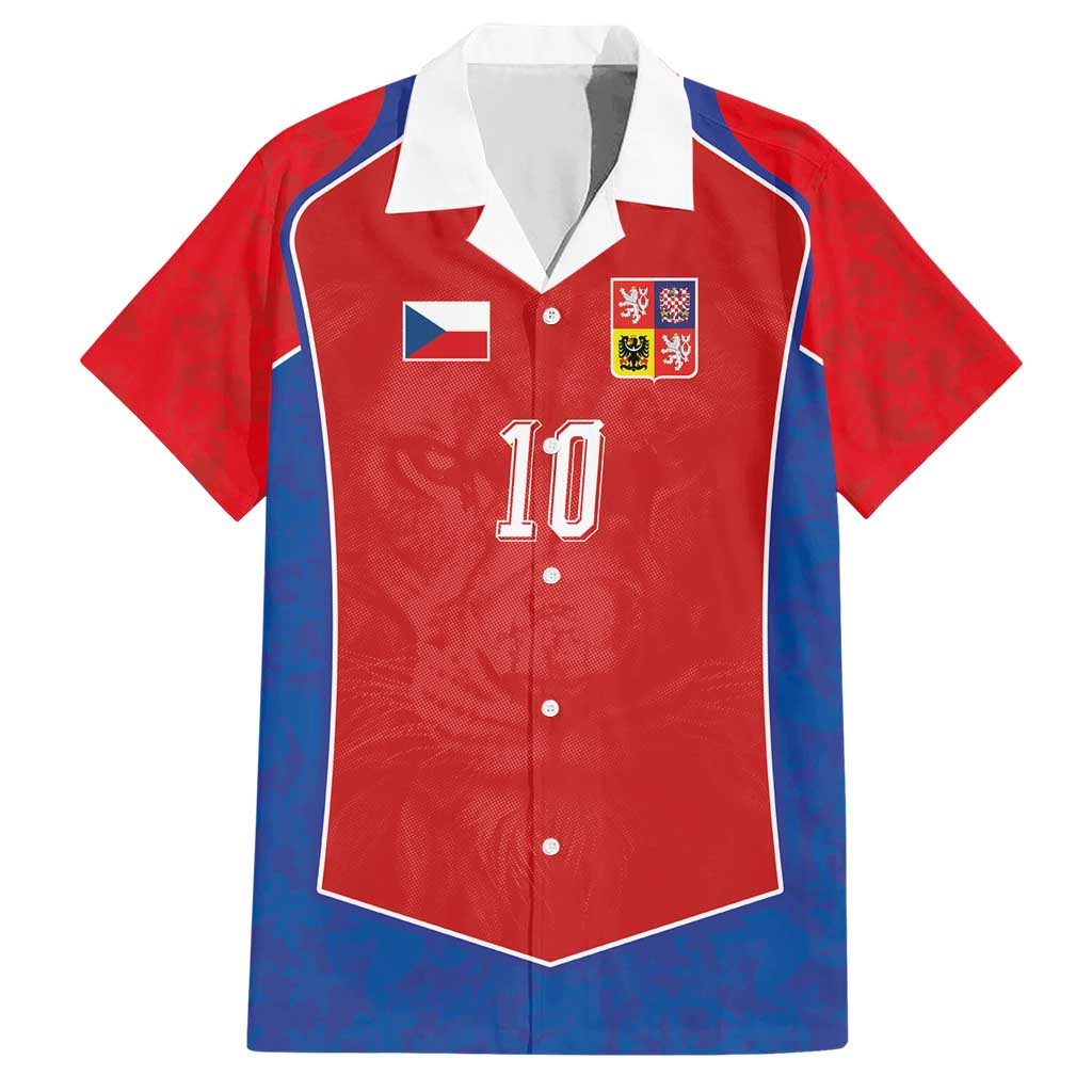 Custom Czechia National Football Hawaiian Shirt Halftone Lion Graphic T90 Style