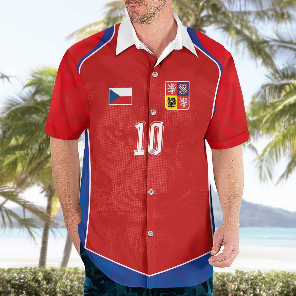 Custom Czechia National Football Hawaiian Shirt Halftone Lion Graphic T90 Style