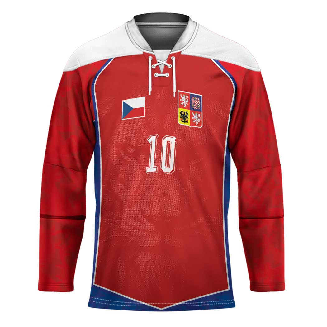 Custom Czechia National Football Hockey Jersey Halftone Lion Graphic T90 Style