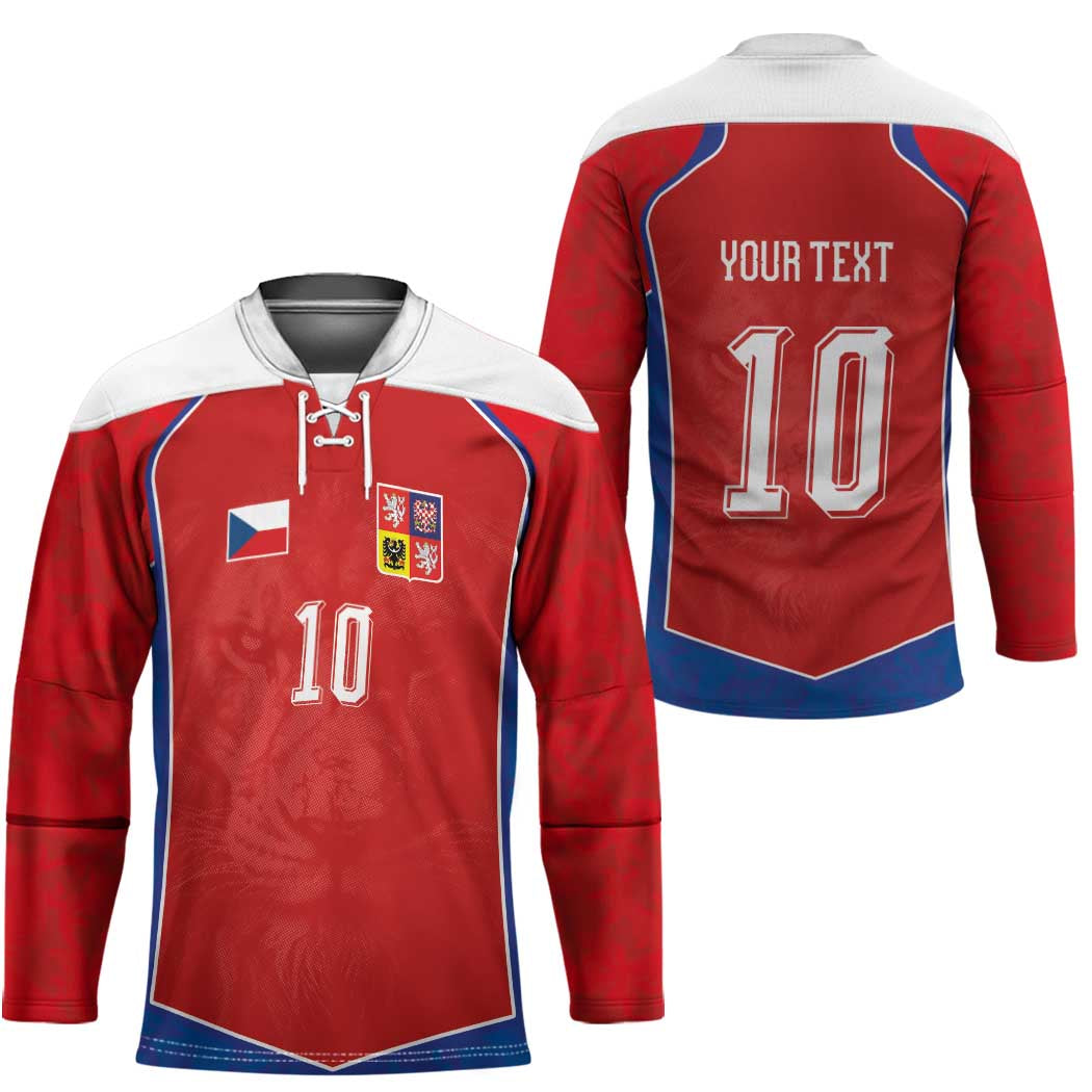 Custom Czechia National Football Hockey Jersey Halftone Lion Graphic T90 Style