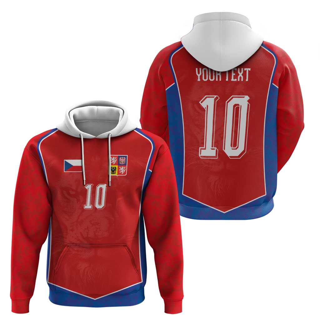 Custom Czechia National Football Hoodie Halftone Lion Graphic T90 Style
