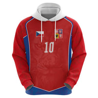 Custom Czechia National Football Hoodie Halftone Lion Graphic T90 Style