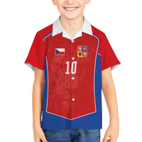 Custom Czechia National Football Kid Hawaiian Shirt Halftone Lion Graphic T90 Style
