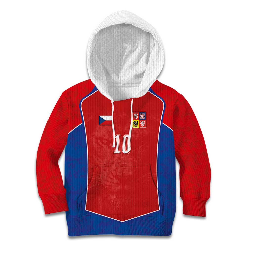 Custom Czechia National Football Kid Hoodie Halftone Lion Graphic T90 Style