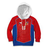 Custom Czechia National Football Kid Hoodie Halftone Lion Graphic T90 Style
