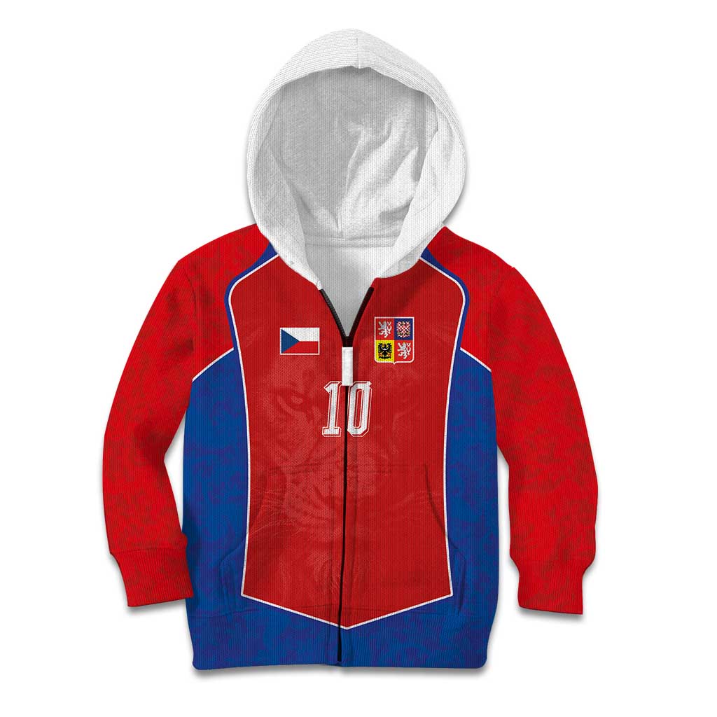 Custom Czechia National Football Kid Hoodie Halftone Lion Graphic T90 Style
