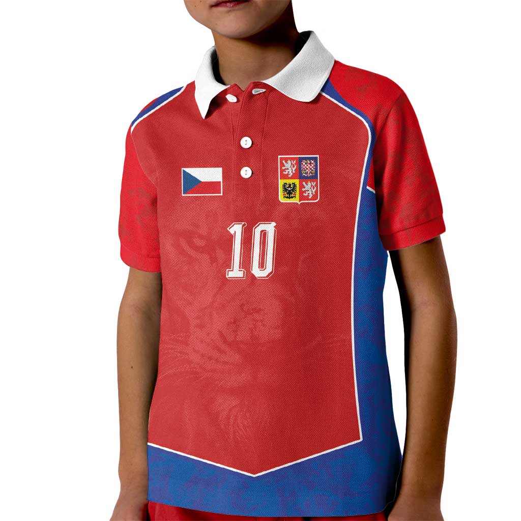 Custom Czechia National Football Kid Polo Shirt Halftone Lion Graphic T90 Style
