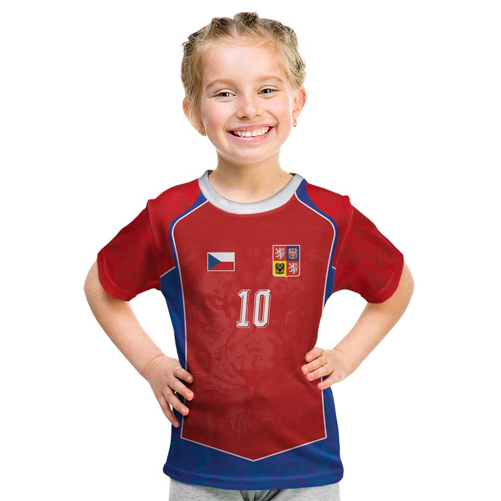 Custom Czechia National Football Kid T Shirt Halftone Lion Graphic T90 Style