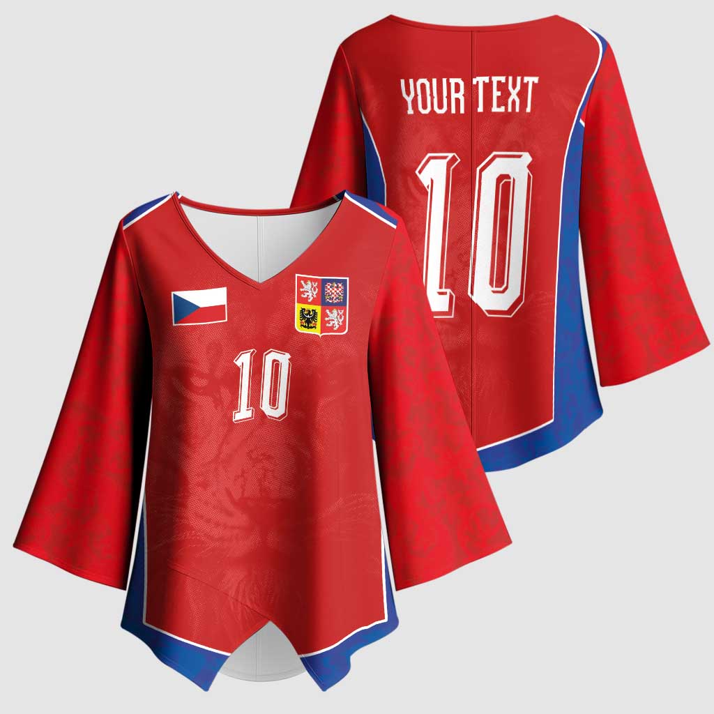 Custom Czechia National Football Kimono Sleeve Blouse Halftone Lion Graphic T90 Style