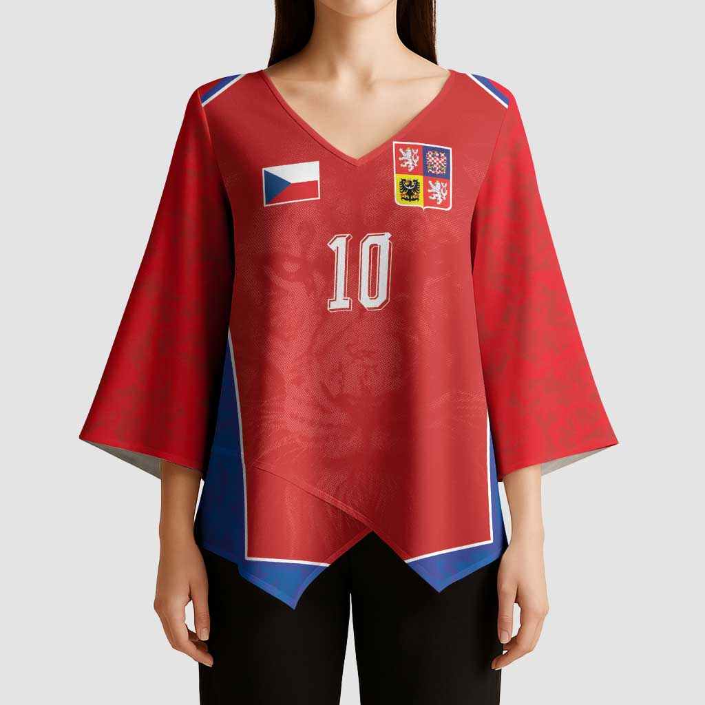 Custom Czechia National Football Kimono Sleeve Blouse Halftone Lion Graphic T90 Style