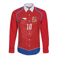 Custom Czechia National Football Long Sleeve Button Shirt Halftone Lion Graphic T90 Style
