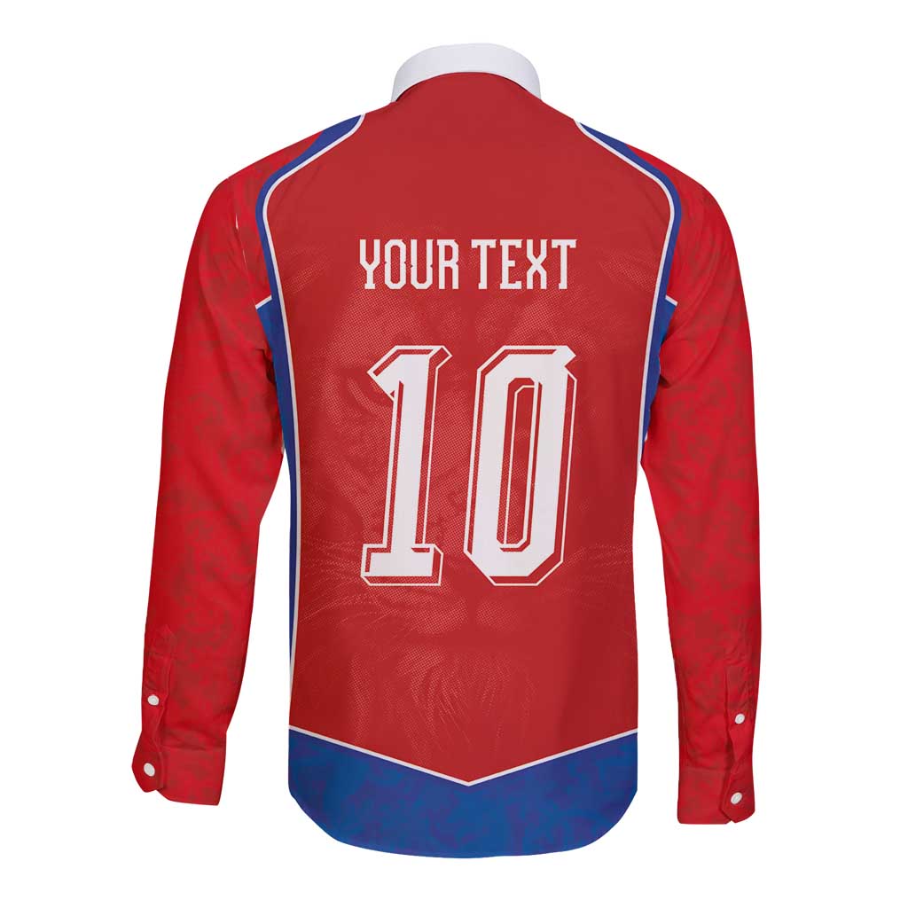 Custom Czechia National Football Long Sleeve Button Shirt Halftone Lion Graphic T90 Style
