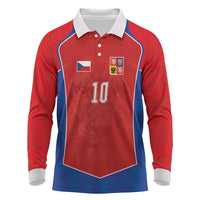Custom Czechia National Football Long Sleeve Polo Shirt Halftone Lion Graphic T90 Style