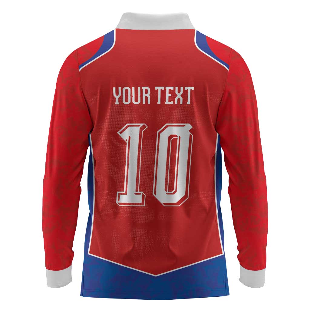 Custom Czechia National Football Long Sleeve Polo Shirt Halftone Lion Graphic T90 Style