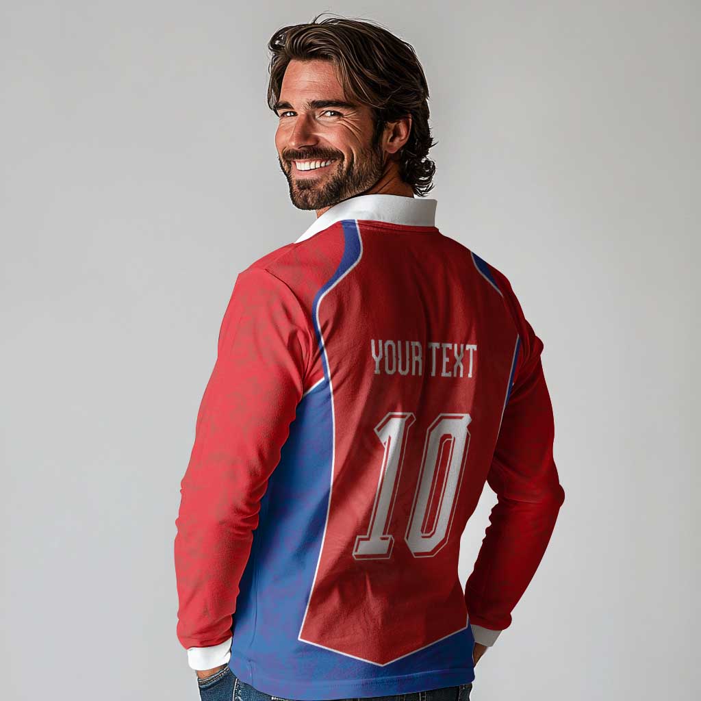 Custom Czechia National Football Long Sleeve Polo Shirt Halftone Lion Graphic T90 Style