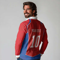 Custom Czechia National Football Long Sleeve Polo Shirt Halftone Lion Graphic T90 Style
