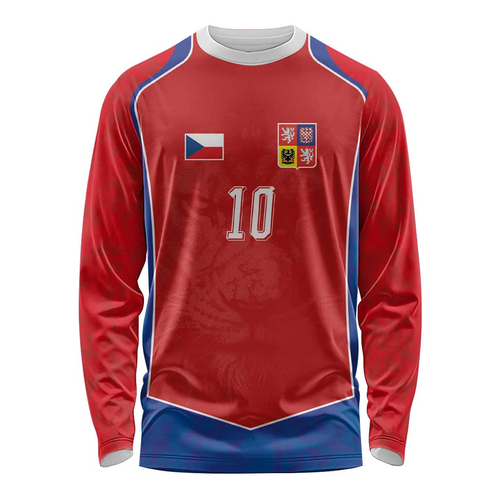 Custom Czechia National Football Long Sleeve Shirt Halftone Lion Graphic T90 Style