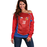 Custom Czechia National Football Off Shoulder Sweater Halftone Lion Graphic T90 Style