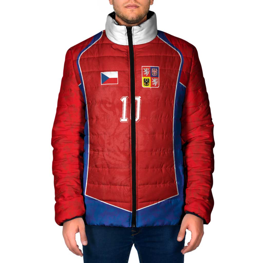 Custom Czechia National Football Padded Jacket Halftone Lion Graphic T90 Style