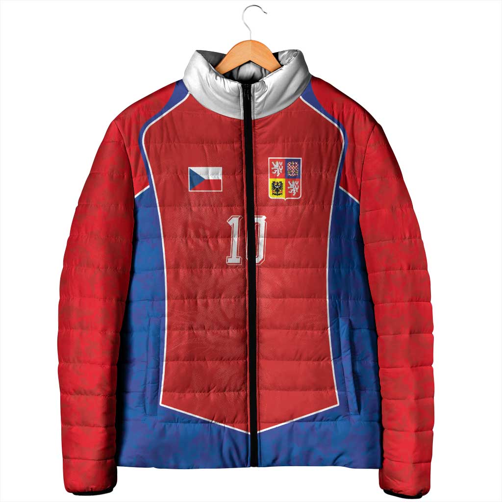 Custom Czechia National Football Padded Jacket Halftone Lion Graphic T90 Style