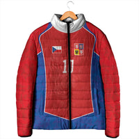 Custom Czechia National Football Padded Jacket Halftone Lion Graphic T90 Style
