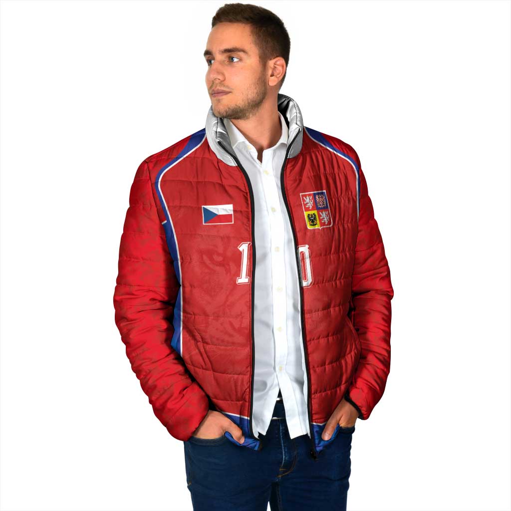 Custom Czechia National Football Padded Jacket Halftone Lion Graphic T90 Style