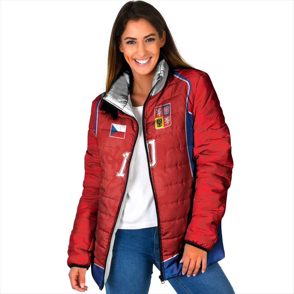 Custom Czechia National Football Padded Jacket Halftone Lion Graphic T90 Style