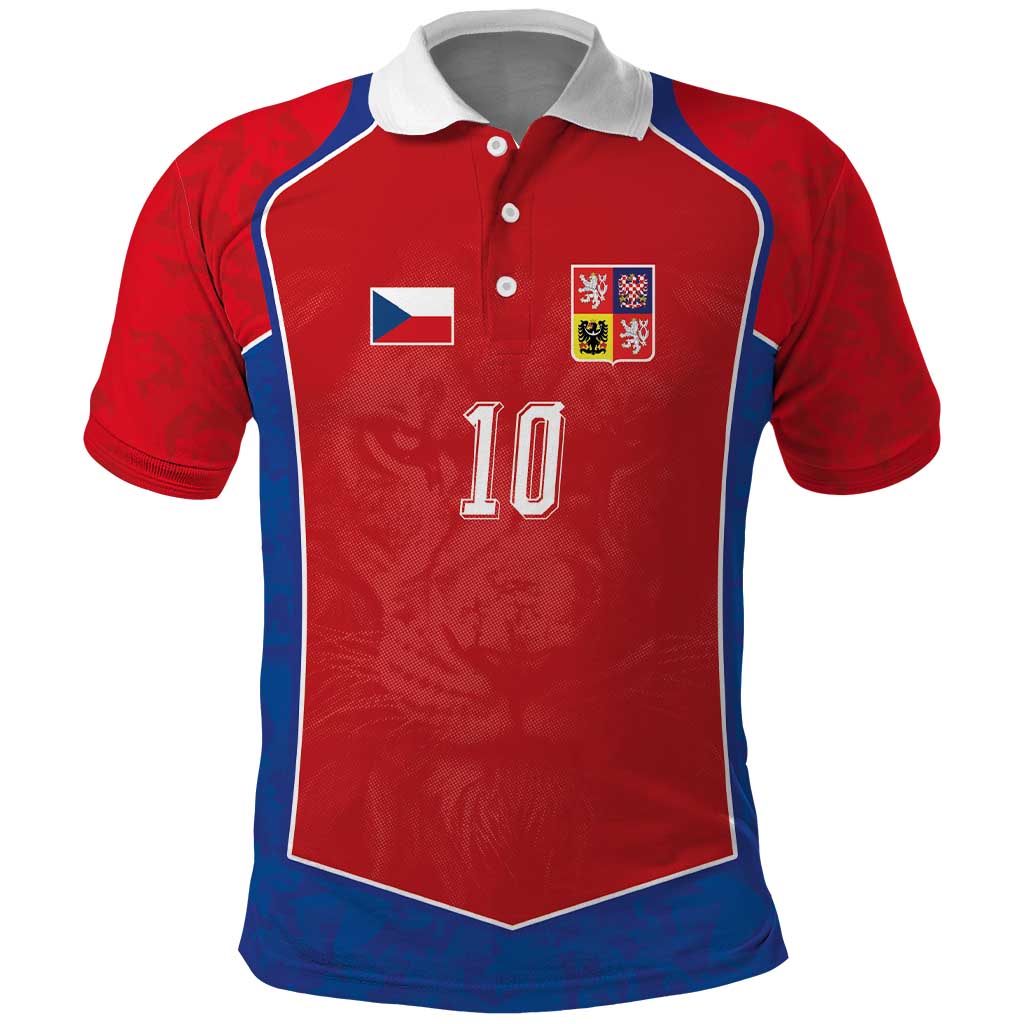 Custom Czechia National Football Polo Shirt Halftone Lion Graphic T90 Style