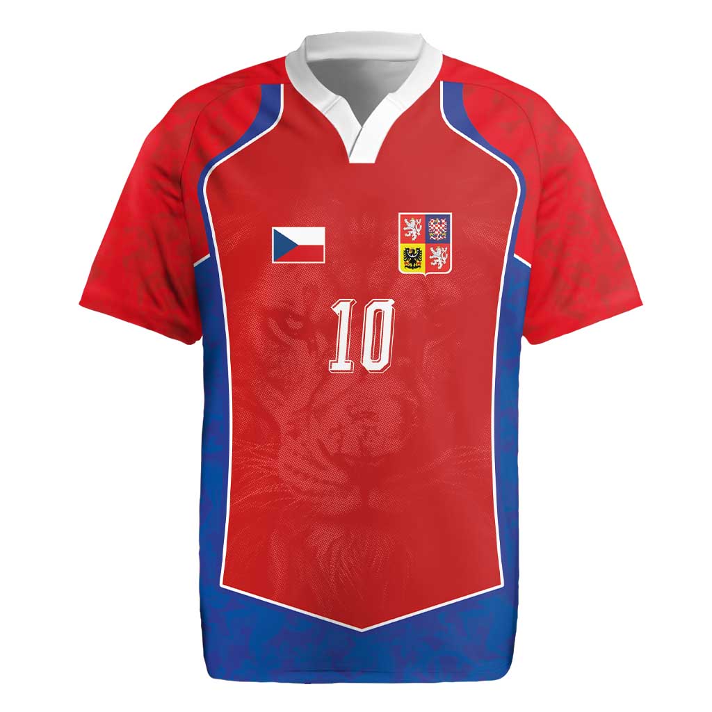 Custom Czechia National Football Rugby Jersey Halftone Lion Graphic T90 Style