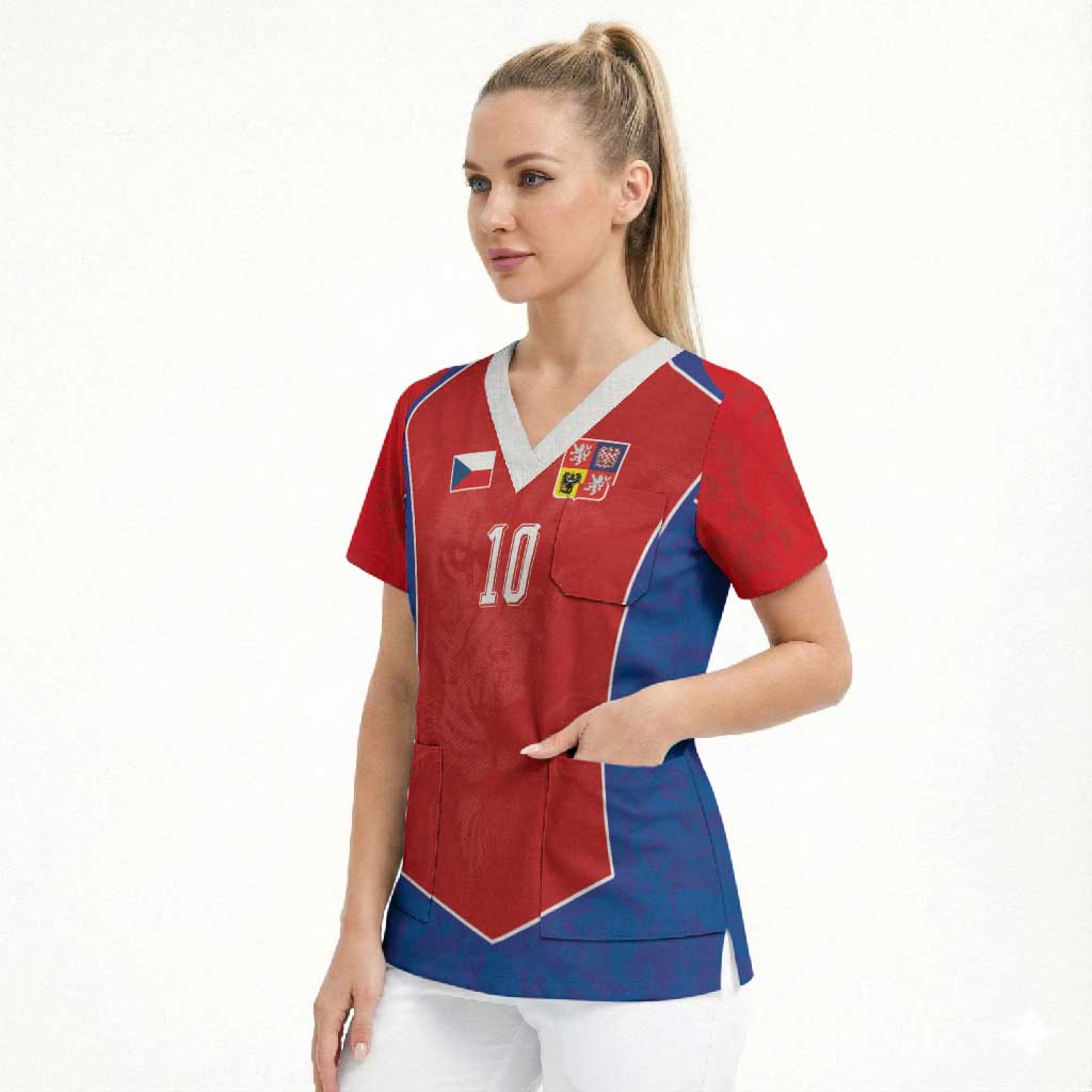 Custom Czechia National Football Scrub Top Halftone Lion Graphic T90 Style
