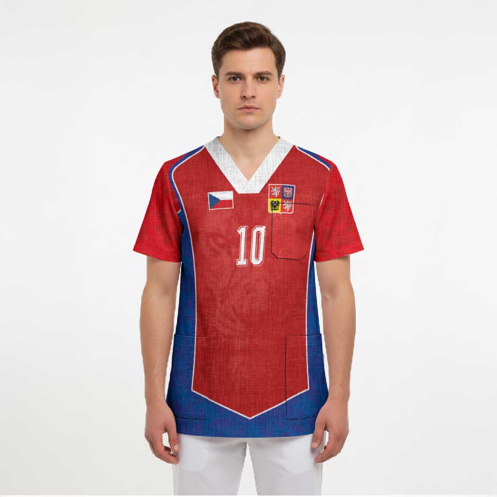 Custom Czechia National Football Scrub Top Halftone Lion Graphic T90 Style