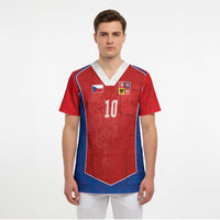 Custom Czechia National Football Scrub Top Halftone Lion Graphic T90 Style