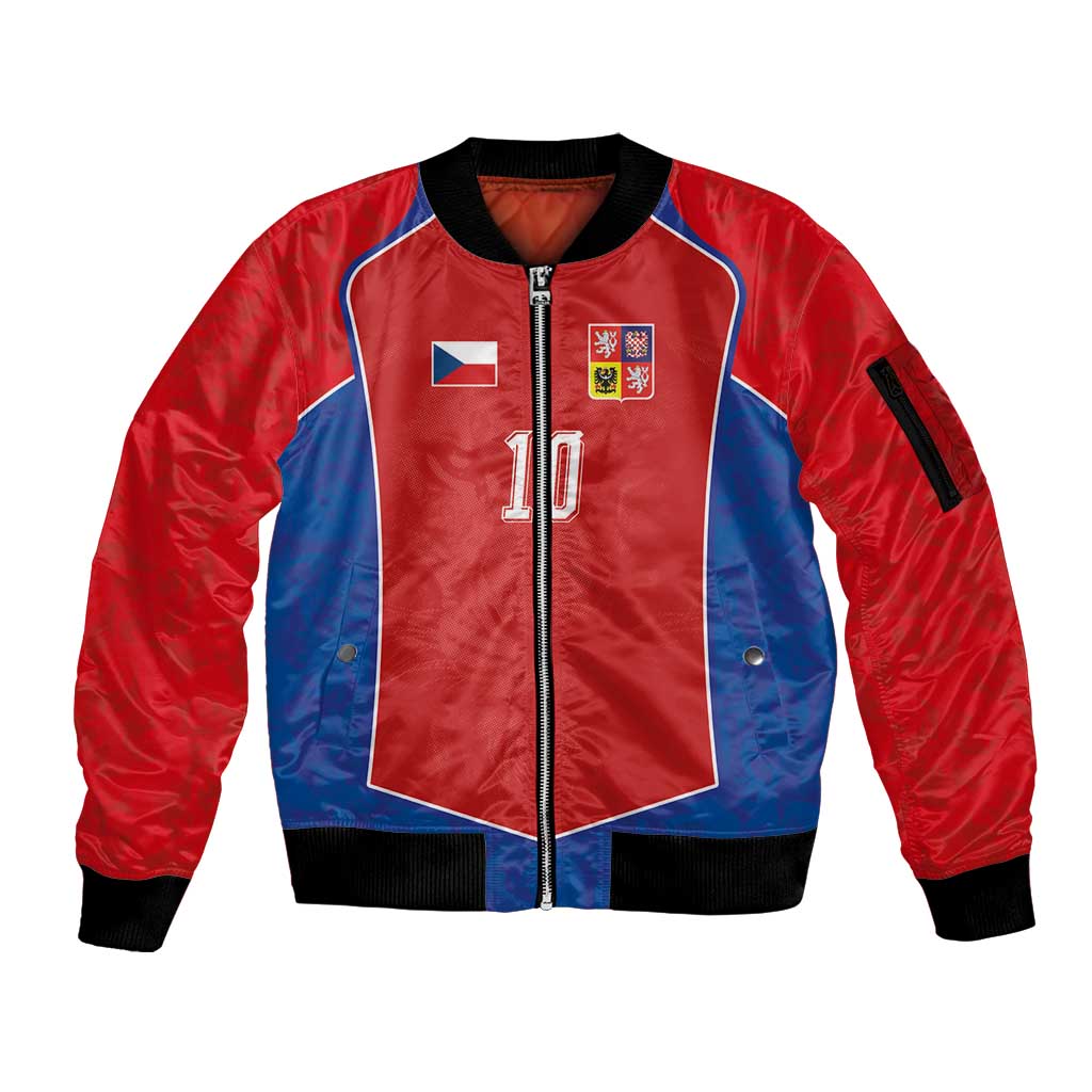 Custom Czechia National Football Sleeve Zip Bomber Jacket Halftone Lion Graphic T90 Style