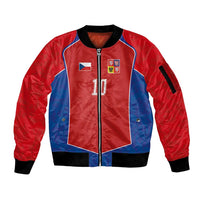 Custom Czechia National Football Sleeve Zip Bomber Jacket Halftone Lion Graphic T90 Style