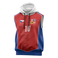 Custom Czechia National Football Sleeveless Hoodie Halftone Lion Graphic T90 Style