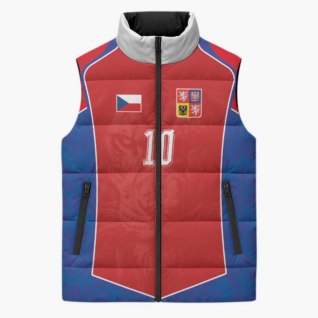 Custom Czechia National Football Sleeveless Puffer Jacket Halftone Lion Graphic T90 Style