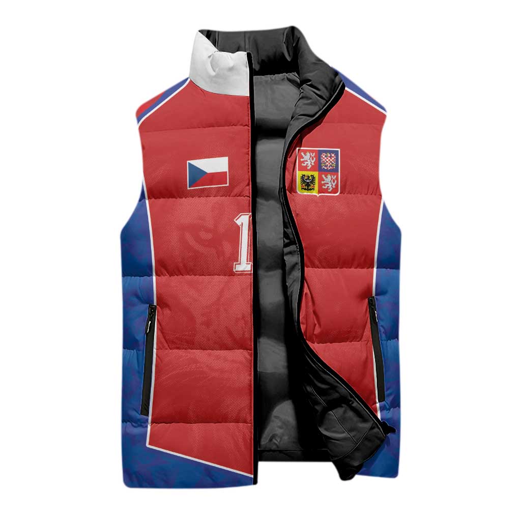 Custom Czechia National Football Sleeveless Puffer Jacket Halftone Lion Graphic T90 Style