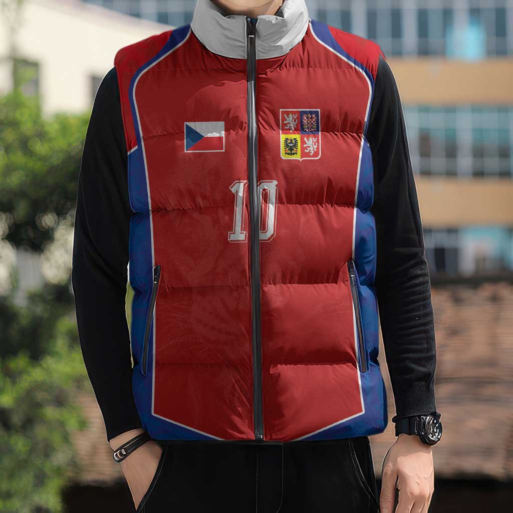 Custom Czechia National Football Sleeveless Puffer Jacket Halftone Lion Graphic T90 Style